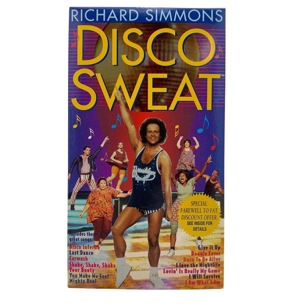 Richard Simmons Disco Sweat (VHS, 1994) 70 minutes Aerobics Workout Exercise